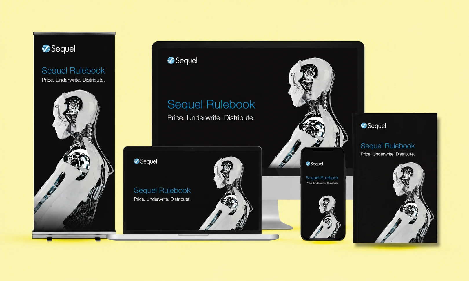 Sequel Rulebook displayed across desktop, laptop, tablet and mobile screens on yellow background