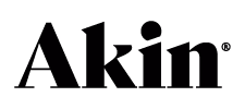 Akin logo in black serif typeface